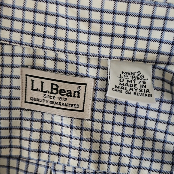 L.L. BEAN MENS Large BUTTON UP SHIRT white blue PLAID LONG SLEEVE COTTON - Picture 3 of 4